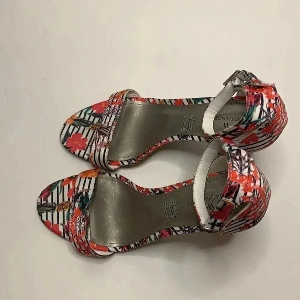 Worthington Beckwith Women’s Floral Sandals Chunky Heel Sz 8.5 New